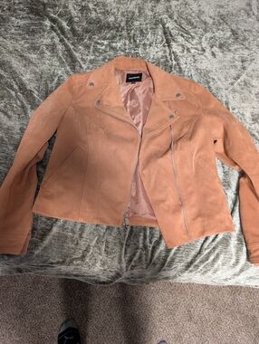 Express Women's Suede Moto Jacket in Camel